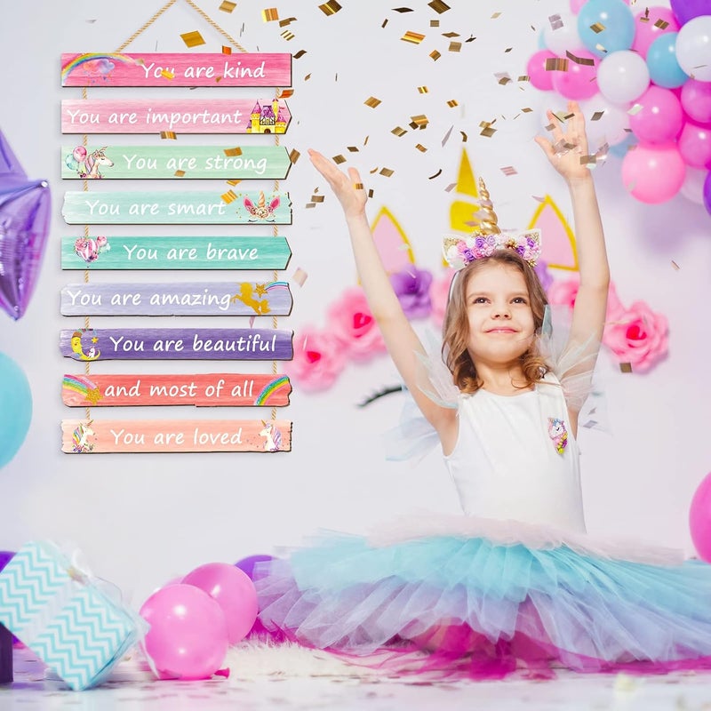 Yookeer Set of 9 Pink Room Decor for Teen Girls Aesthetic, Unicorn Rainbow Wall Art for Girls' Bedroom Inspirational Boho Rainbow Wall Art Signs for Princess Nursery Room Bedroom Nursery Decor - Image 5